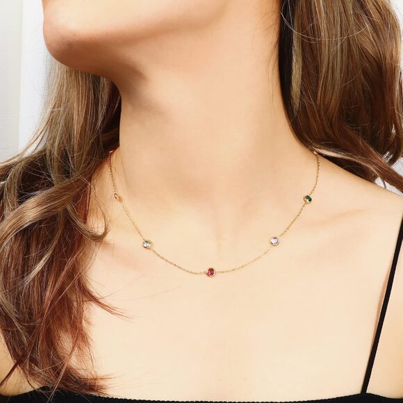 Dainty Gold Necklace for Women, Gold Plated Cubic Zirconia Drop Satellite Chain - Picture 2 of 7